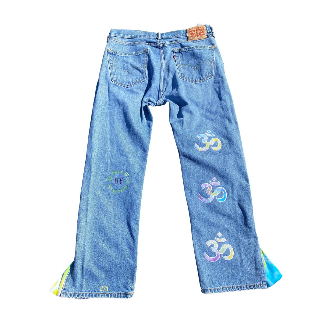 Unapologetic Youth Peace Of Mind Blue jeans with classic fit and stylish design, displayed on a plain background.