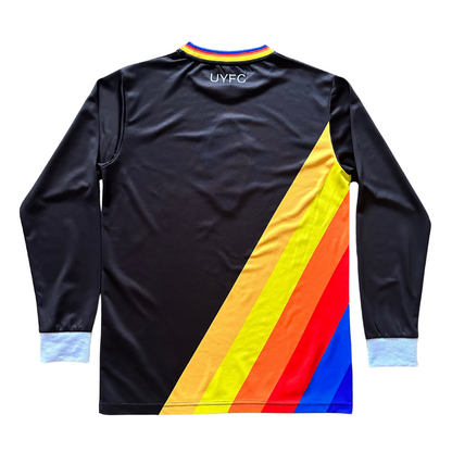 Unapologetic Youth UYFC Away jersey, navy blue sports jersey with team logo and white accents, designed for athletic wear.