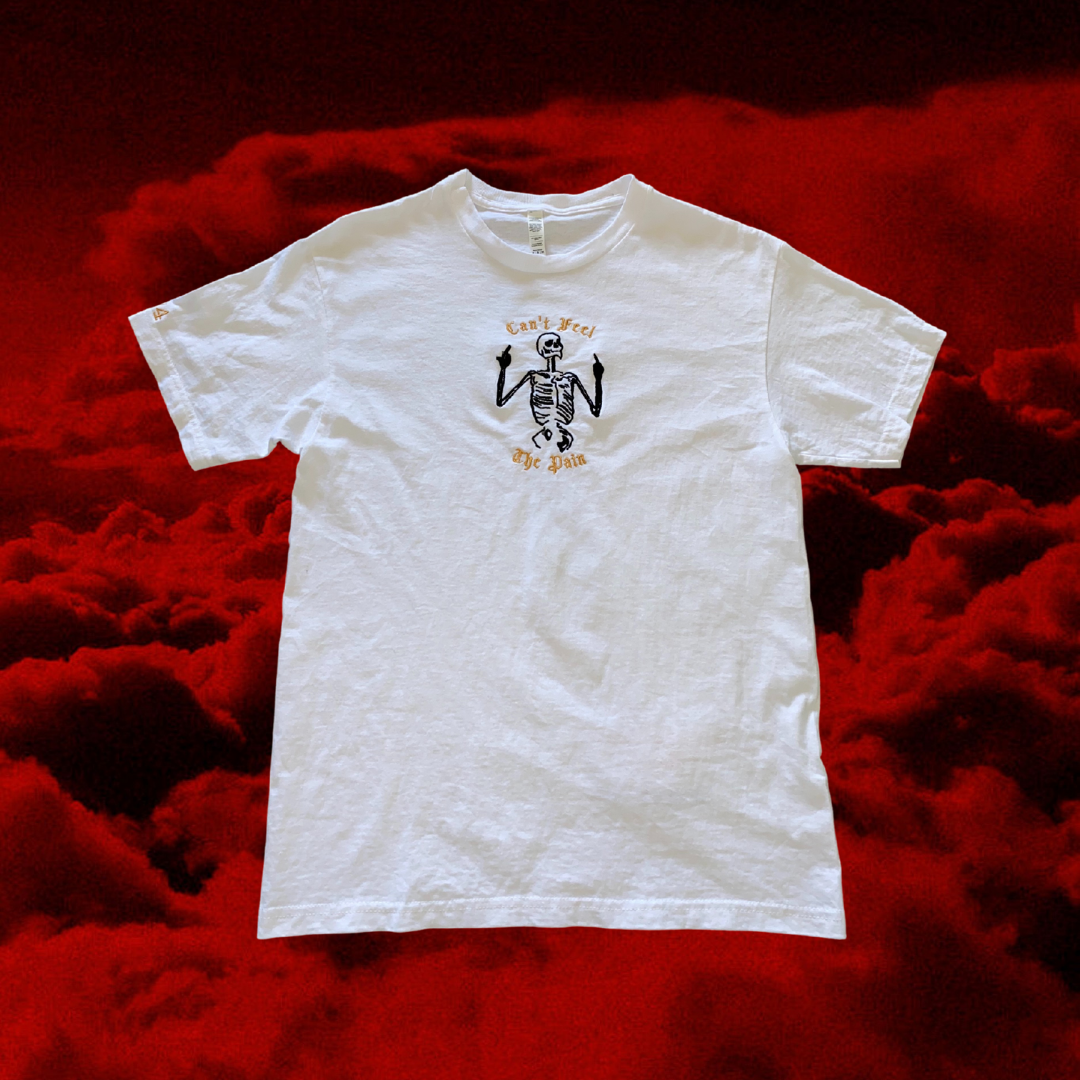 Unapologetic Youth Painless T-Shirt in black with bold white graphic, casual fit, and crew neckline, front view.