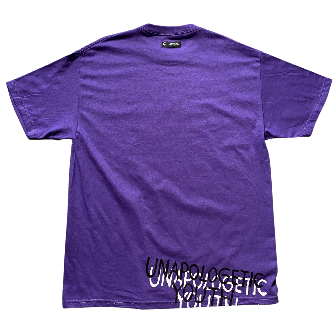 Large Unapologetic Youth T-Shirt in white with bold black graphic design, displayed flat against a neutral background.