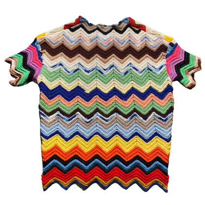 Unapologetic Youth Grandma's Crochet T-shirt featuring a colorful crochet pattern design on a casual cotton tee.