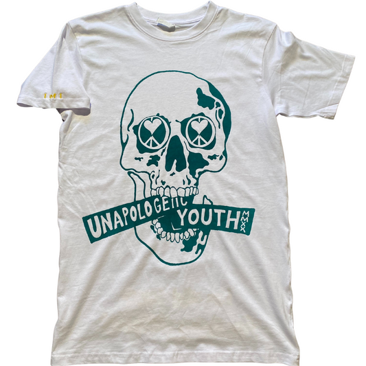 Unapologetic Youth green and yellow T-shirt featuring a vibrant color block design, casual fit, and soft fabric.