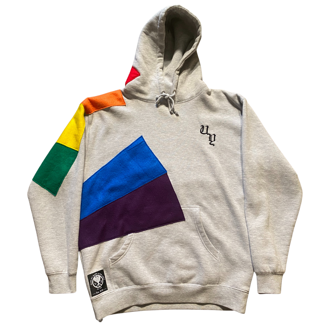 Unapologetic Youth Light Beams large hoodie featuring a bold graphic design on the front, in black and white colors.