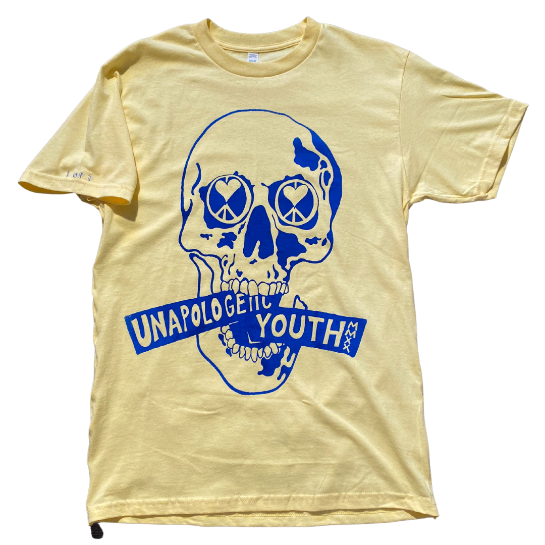 Unapologetic Youth yellow T-shirt, front view showcasing vibrant color and classic fit.