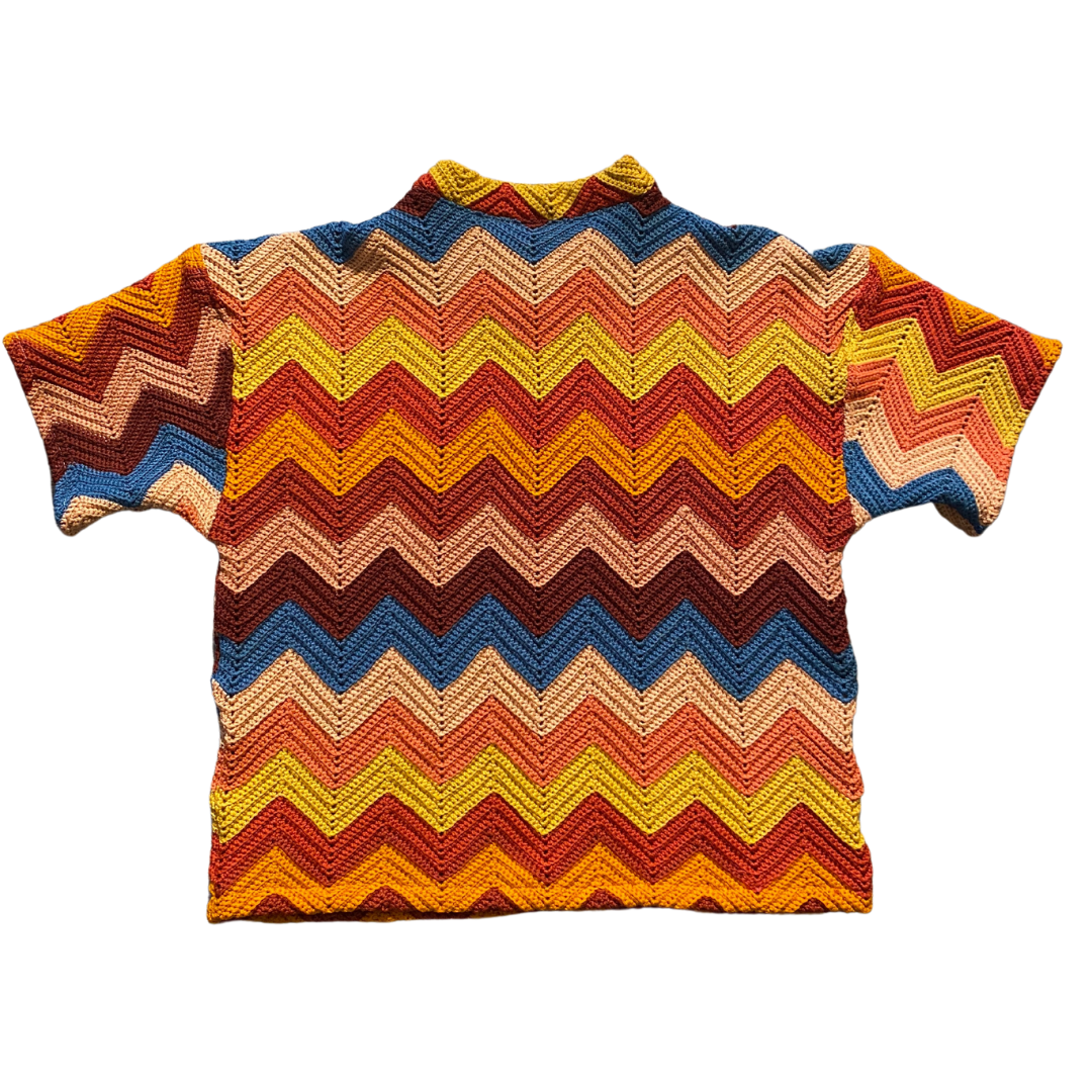 Unapologetic Youth grandma's crochet 3/4 sleeve T-shirt with a casual fit and floral crochet design on front.
