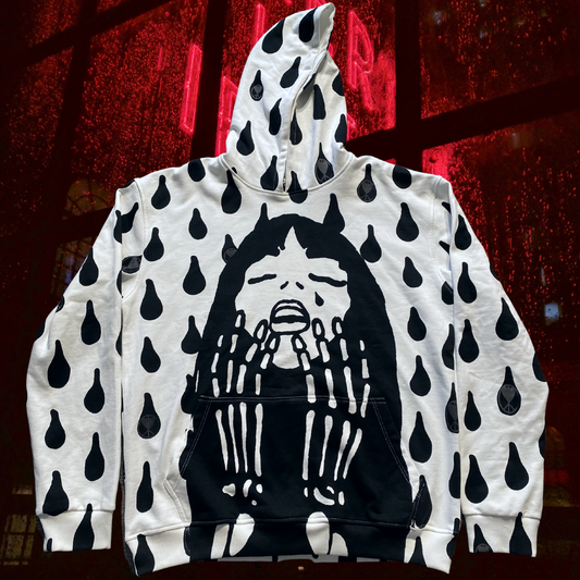 Unapologetic Youth Rain On My Skin hoodie featuring a rain-themed graphic design on soft fabric.