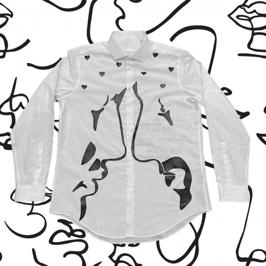 Unapologetic Youth button-down shirt featuring a face design, casual fit, with a collar and long sleeves.