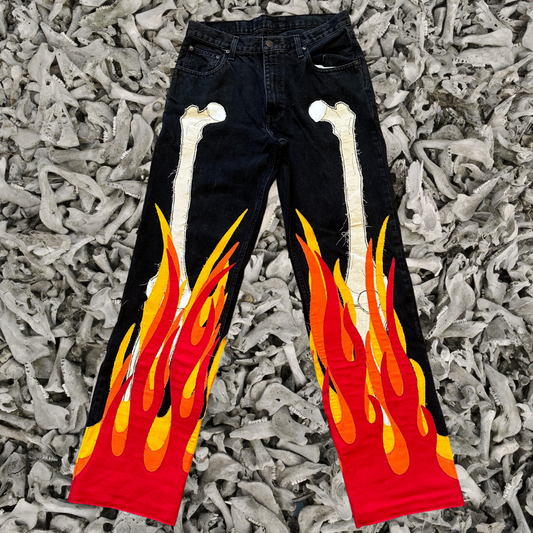 Unapologetic Youth Bones jeans, casual denim pants with a relaxed fit, displayed on a plain background.