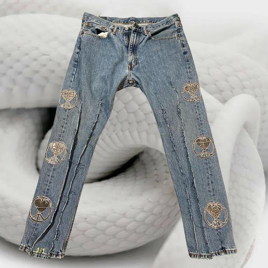 Unapologetic Youth Abstraction jeans in denim with abstract print, featuring a stylish, modern design and classic fit.