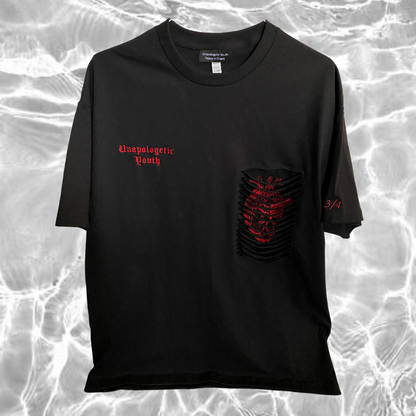 Unapologetic Youth Caged Feelings T-shirt featuring a graphic design, black fabric, and casual fit.