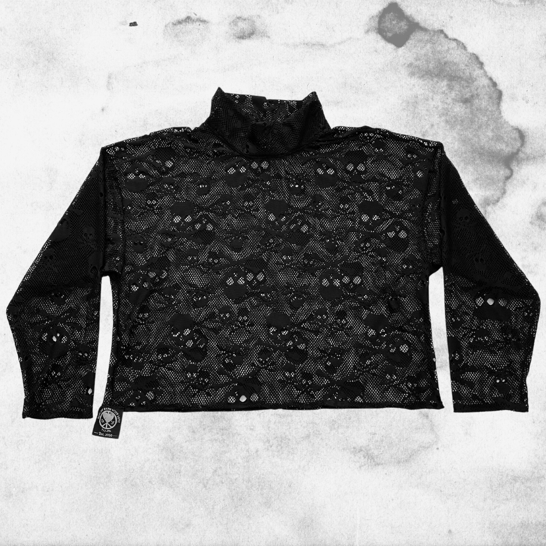 Unapologetic Youth Spooky V1 long sleeve shirt with dark, spooky graphic design on black fabric.