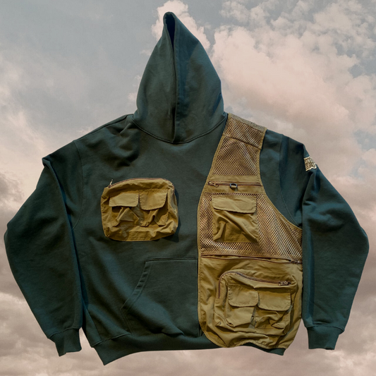 Unapologetic Youth large tactical gear hoodie with a rugged design, featuring a hood, front pockets, and tactical style details.