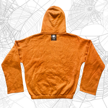Unapologetic Youth Spooky v2 hoodie, black with spooky graphic design, front view showing hood and soft fabric texture.