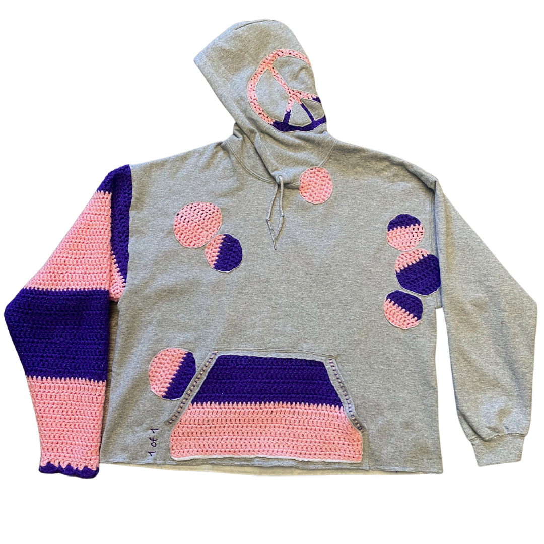 Unapologetic Youth Grandma's Crochet hoodie featuring intricate knit details in a cozy, casual style.