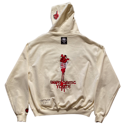 Unapologetic Youth Love Sick XL hoodie in black with bold white graphic design, front view showing the hoodie’s fit and style.