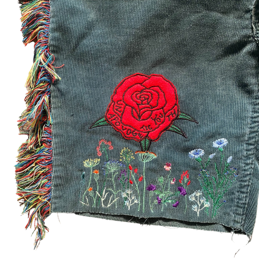 Unapologetic Youth Rose Meadow shorts featuring a floral pattern with pink and green hues on lightweight fabric.