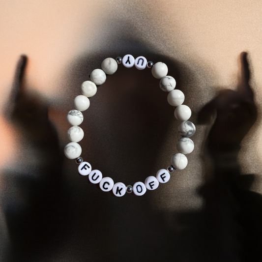 Unapologetic Youth Fuck Off v2 bracelet with bold black band and white text, casual accessory with rebellious style.