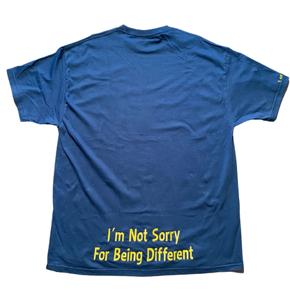 Navy blue Unapologetic Youth T-shirt, front view showing soft cotton fabric and classic fit design.