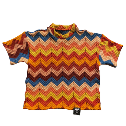 Unapologetic Youth Grandma's Crochet 3/4 T-Shirt featuring a colorful crochet pattern design on soft fabric