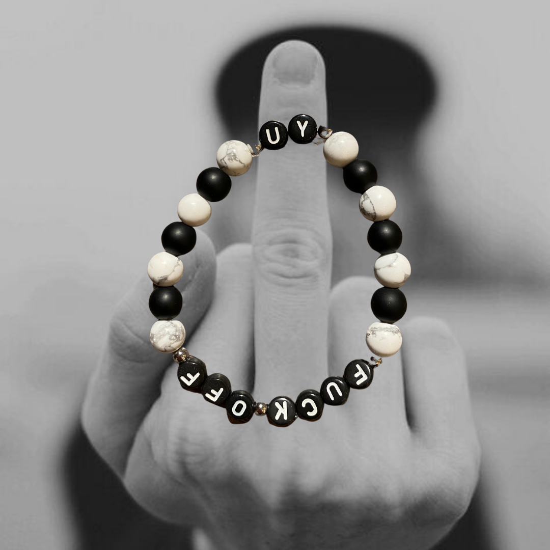 Unapologetic Youth Fuck Off Bracelet v3 with bold text and black band, stylish accessory for expressing attitude and individuality.