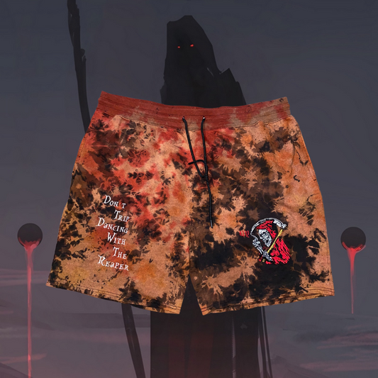 Black sweatshorts with "The Red Reaper" graphic and Unapologetic Youth branding, casual fit, and comfortable fabric.