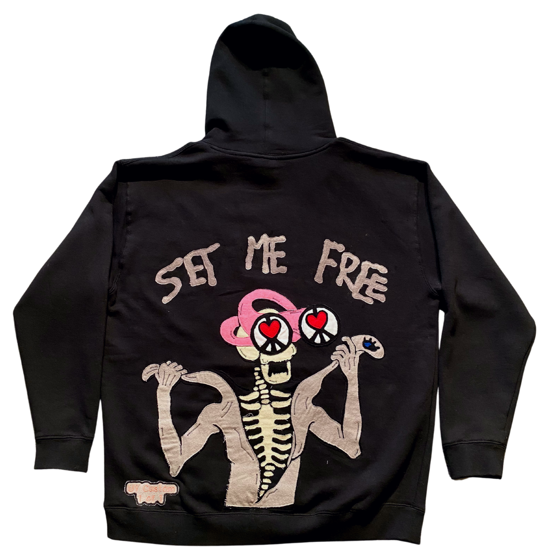 Unapologetic Youth Set Me Free XL hoodie in black with white text, featuring a cozy pullover design with a hood and front pocket.