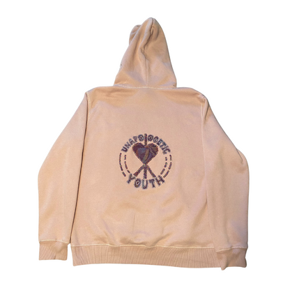 Unapologetic Youth hoodie in black with front pocket and drawstring hood, casual streetwear style.