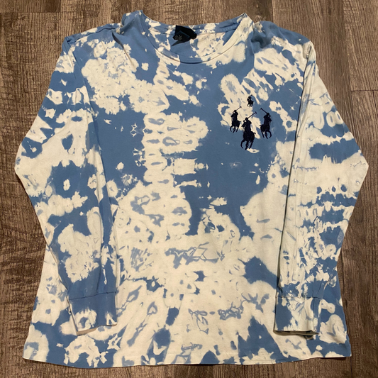 Blue Stallion long sleeve shirt by Unapologetic Youth x Polo, featuring a detailed blue stallion graphic on the front.
