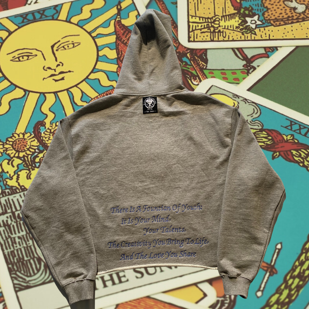 Unapologetic Youth Tarot Reader "Youth" hoodie featuring tarot card design, casual black hoodie with graphic print.