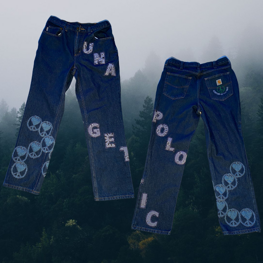 Unapologetic Youth jeans in classic blue denim with a straight-leg fit, featuring front pockets and belt loops.