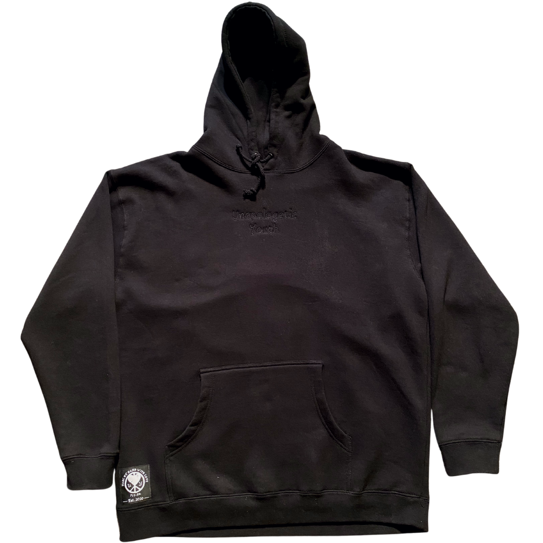 Unapologetic Youth Set Me Free XL hoodie in black with bold white text, soft fabric, and a relaxed fit.