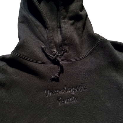 Unapologetic Youth Set Me Free XL hoodie in black with bold white lettering, front view, casual streetwear style
