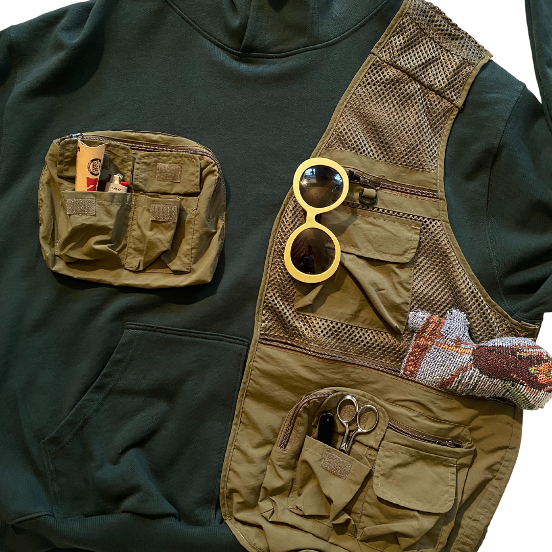 Unapologetic Youth large tactical hoodie featuring a rugged design with multiple pockets and military-inspired details.