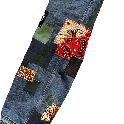 Unapologetic Youth Peaceful Cowboy 32x32 jeans, front view showing classic denim with detailed stitching and distressed finish.