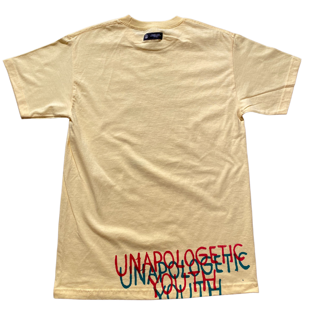 Medium Unapologetic Youth T-Shirt in white, casual fit with graphic design on the front, made from soft cotton fabric.