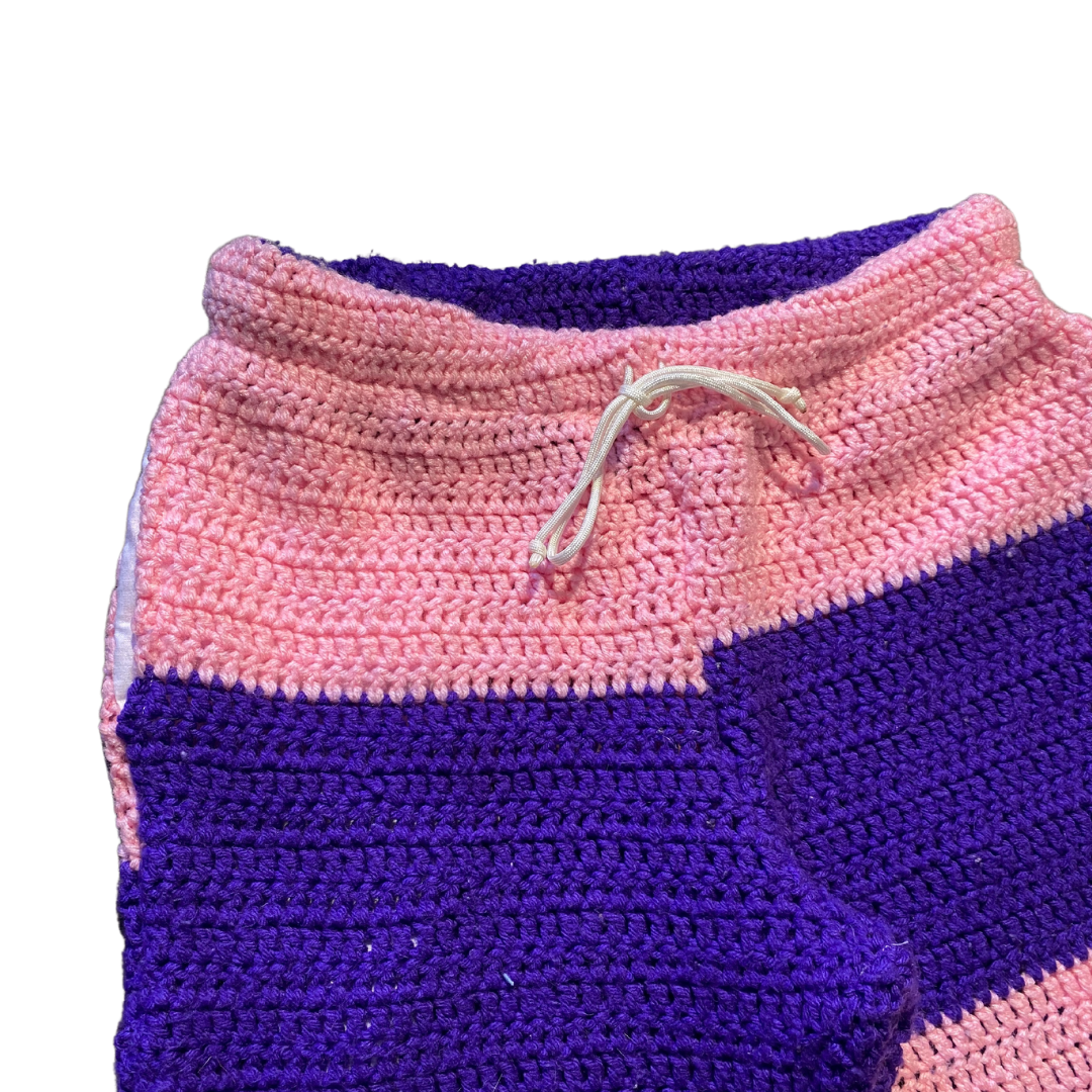 Unapologetic Youth Grandma's Crochet sweatpants in light color, featuring a cozy, textured crochet pattern, relaxed fit, casual style.