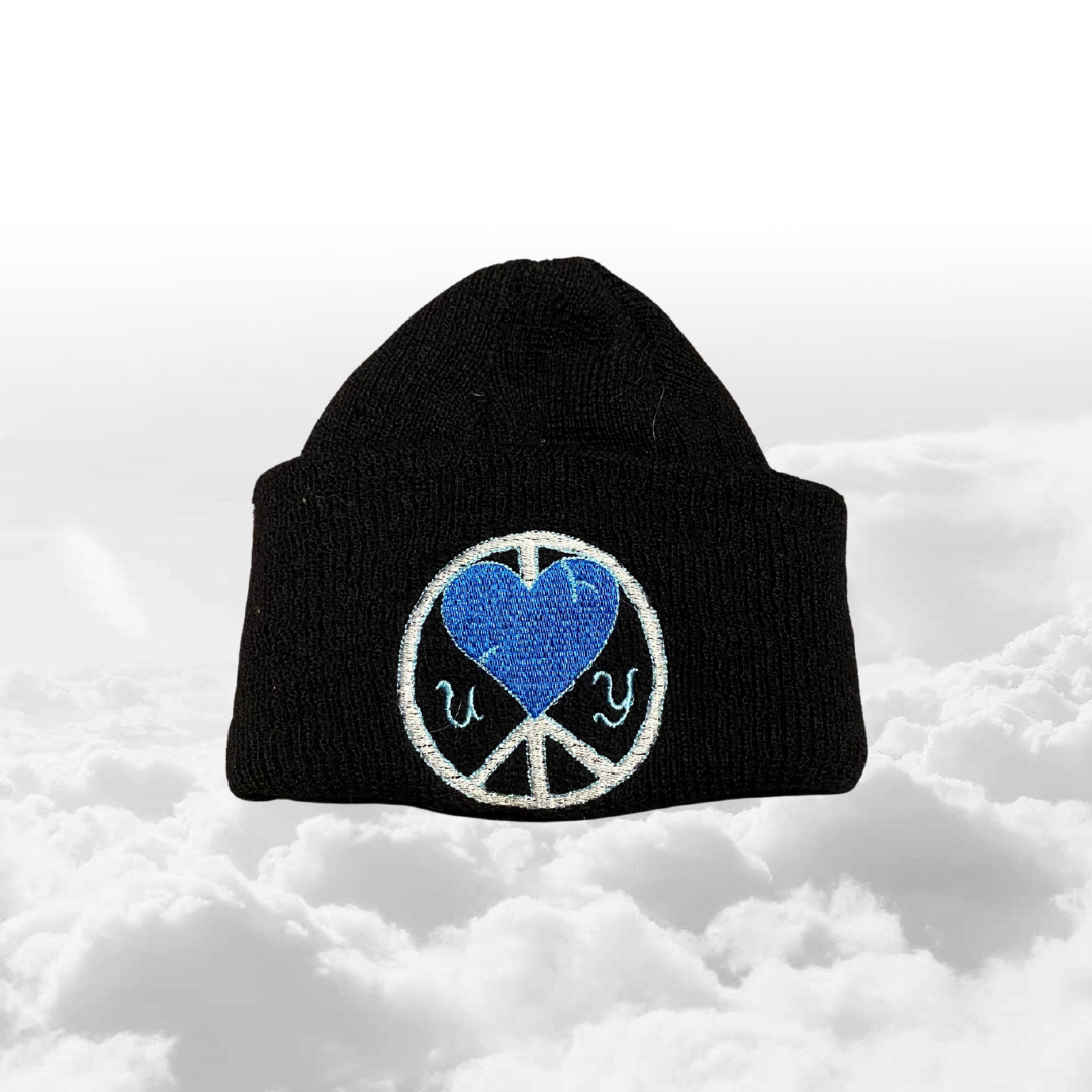 Unapologetic Youth UY Logo Beanie in black with white embroidered logo, knitted winter hat for casual cold-weather wear