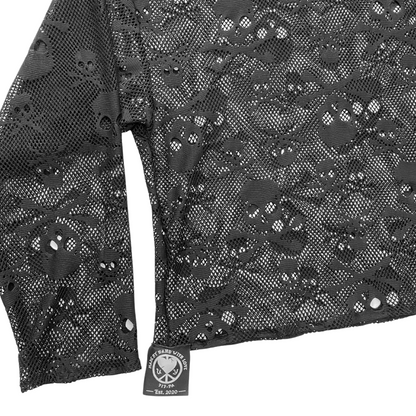 Unapologetic Youth Spooky v1 long sleeve shirt featuring dark, spooky graphic design on black fabric.