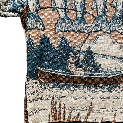 Unapologetic Youth Gone Fishing T-Shirt with fishing boat and water graphic on soft cotton fabric.