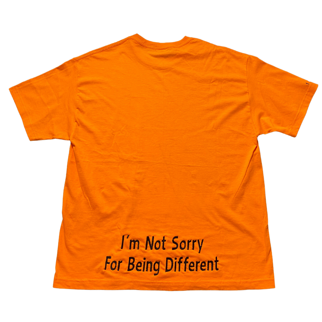 Orange Unapologetic Youth T-shirt shown flat, featuring a vibrant color and classic crew neck design.