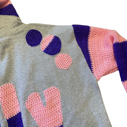 Unapologetic Youth Grandma’s Crochet hoodie in black with a cozy hood and intricate crochet design on the front.