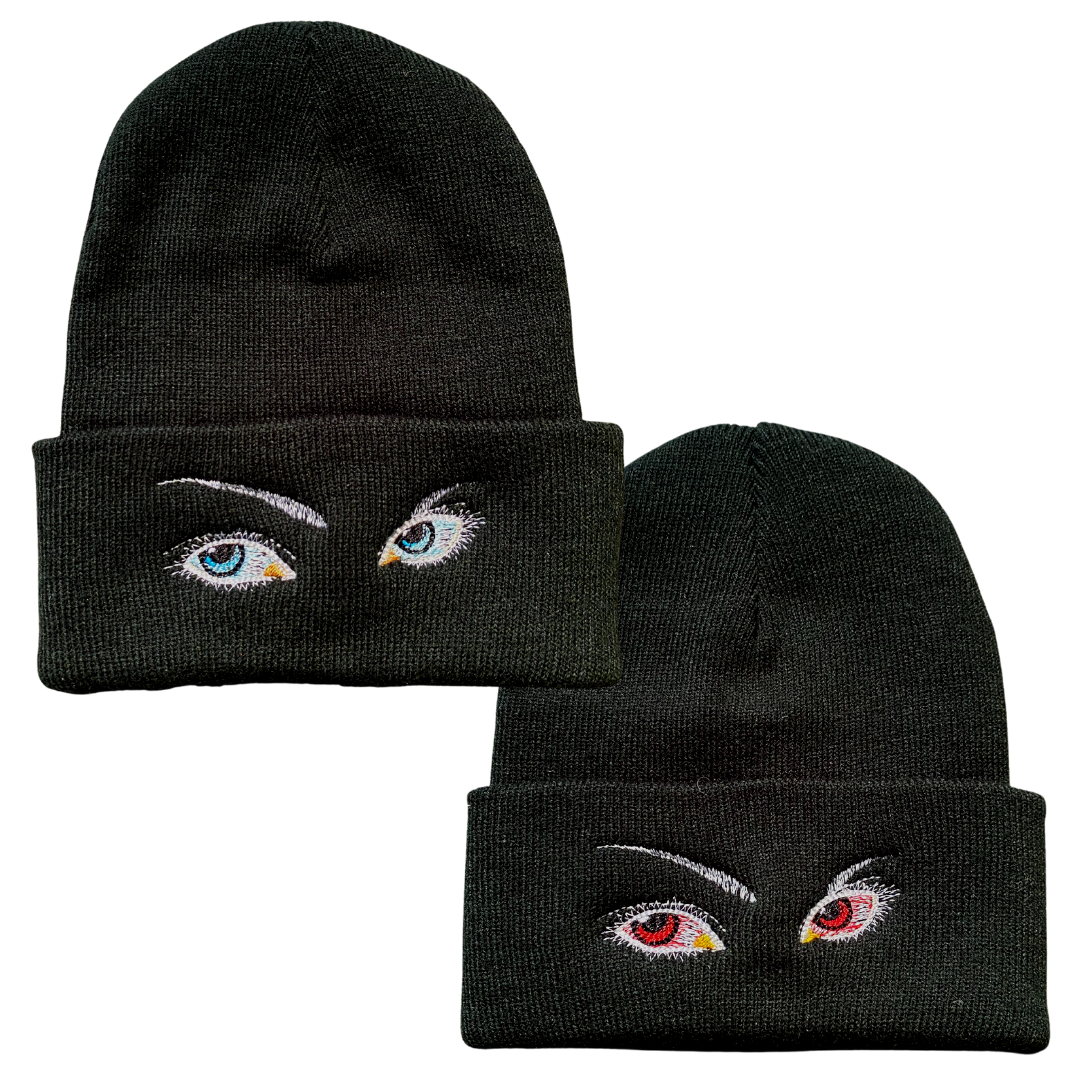 Unapologetic Youth All Seeing Eyes beanie featuring a bold eye design, cozy knit fabric, and a stylish, eye-catching look.