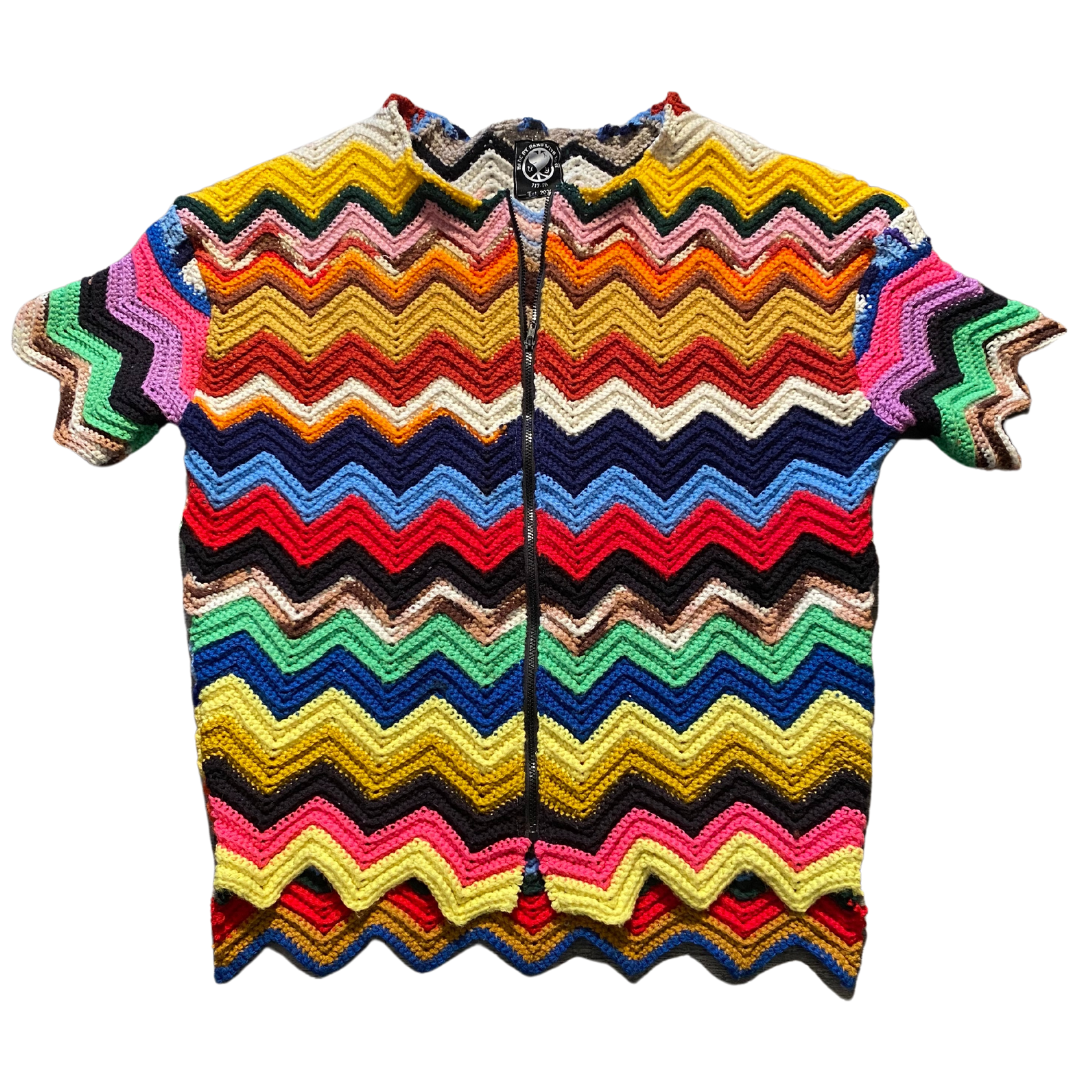 Unapologetic Youth Grandma's Crochet 4/4 T-shirt featuring a cozy crochet pattern on a casual cotton tee.