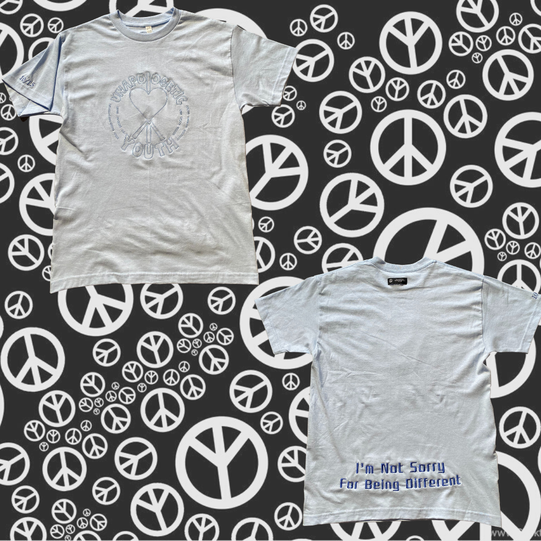 Unapologetic Youth medium T-shirt in light color with front graphic design and short sleeves, casual and comfortable fit.