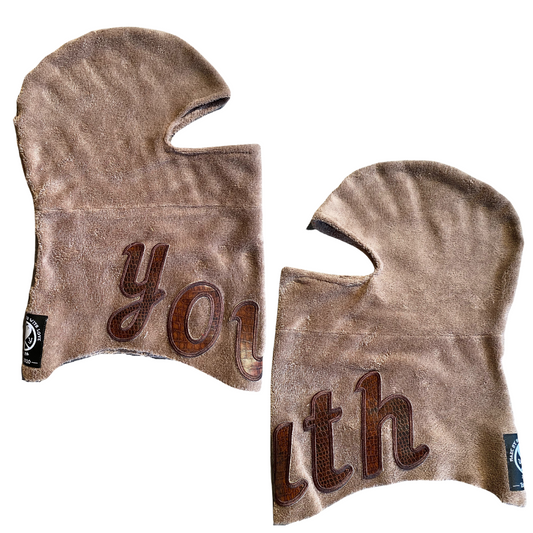 Unapologetic Youth black balaclava showing full face coverage with eye opening and snug fit for cold weather protection.