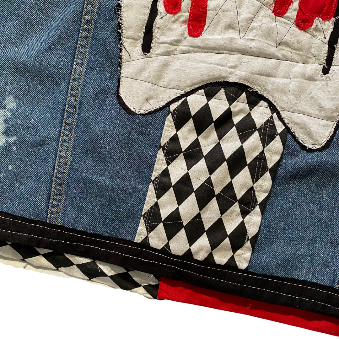 Unapologetic Youth Torn large denim jacket with distressed details, casual style, and classic fit for a modern edgy look.