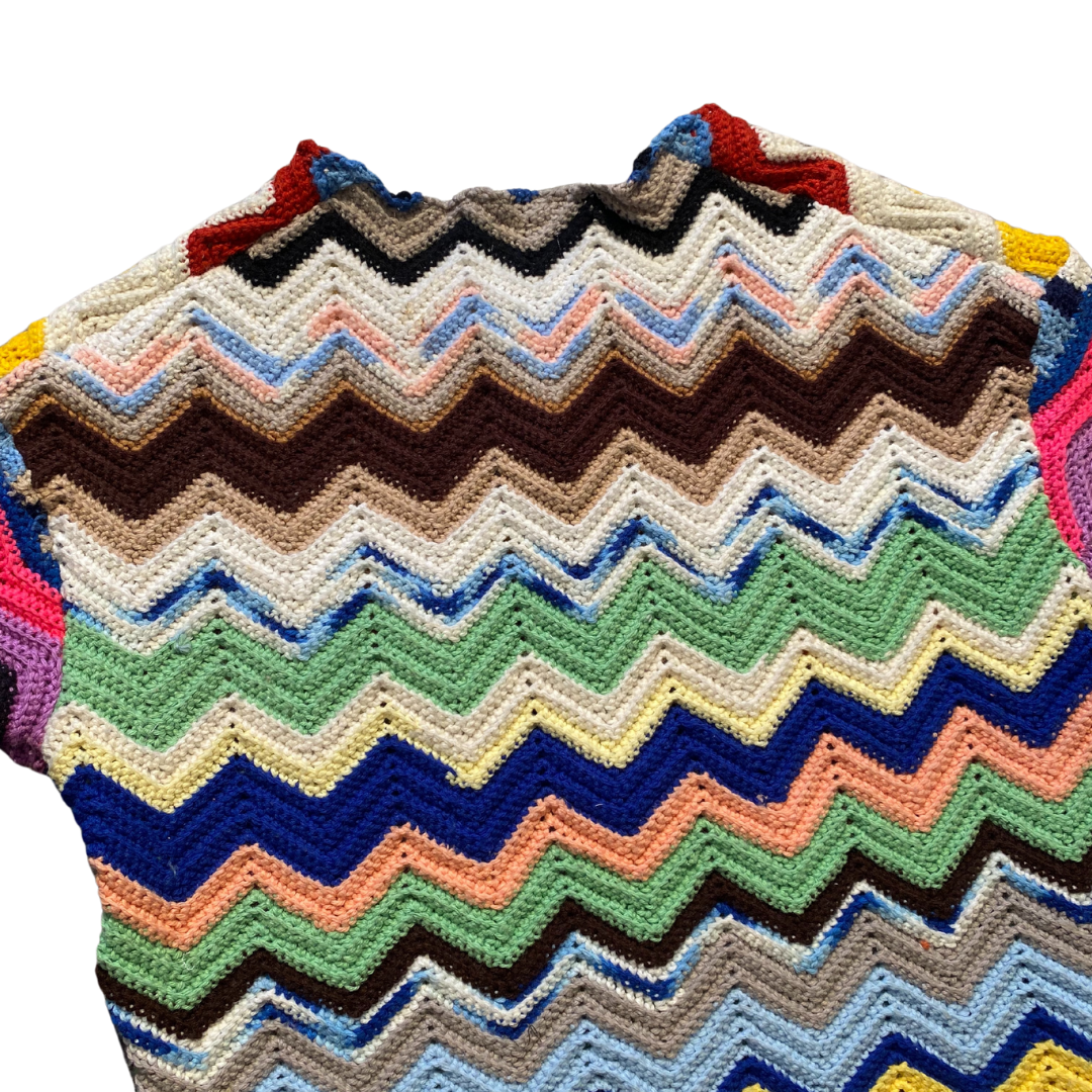 Unapologetic Youth Grandma's Crochet T-Shirt, 4/4 size, featuring a colorful crochet design on soft cotton fabric.