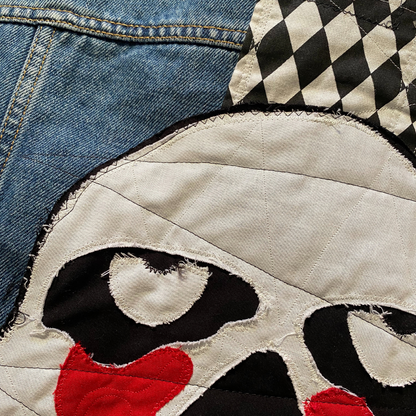 Unapologetic Youth Torn large/XL denim jacket with distressed details and classic collar, casual streetwear style.
