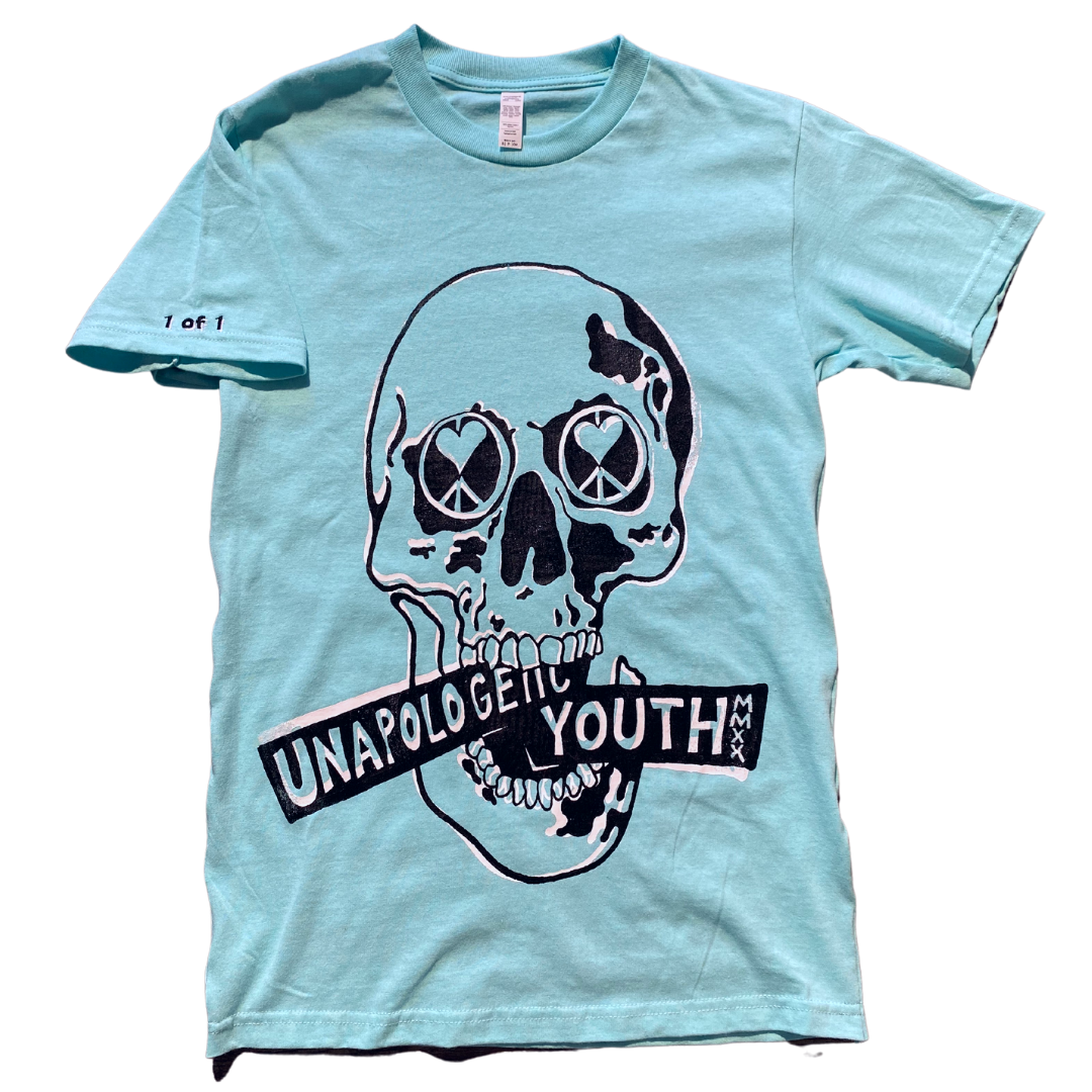 Mint green Unapologetic Youth T-shirt, casual fit with round neckline, displayed on a plain background.