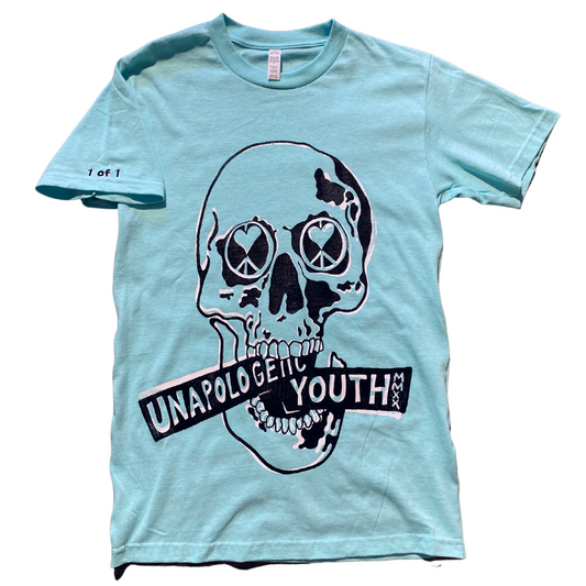 Mint green Unapologetic Youth T-shirt, casual fit with round neckline, displayed on a plain background.